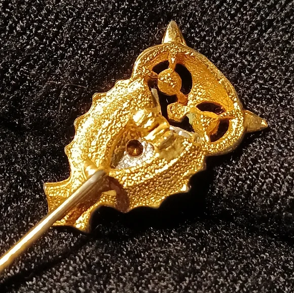 Vintage gold tone rhinestone owl stick pin - Picture 10 of 12
